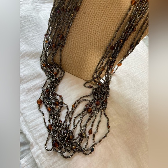 Bohemian Earth Tone Multi Strands Glass‎ Seed Beads Necklace - Picture 6 of 10